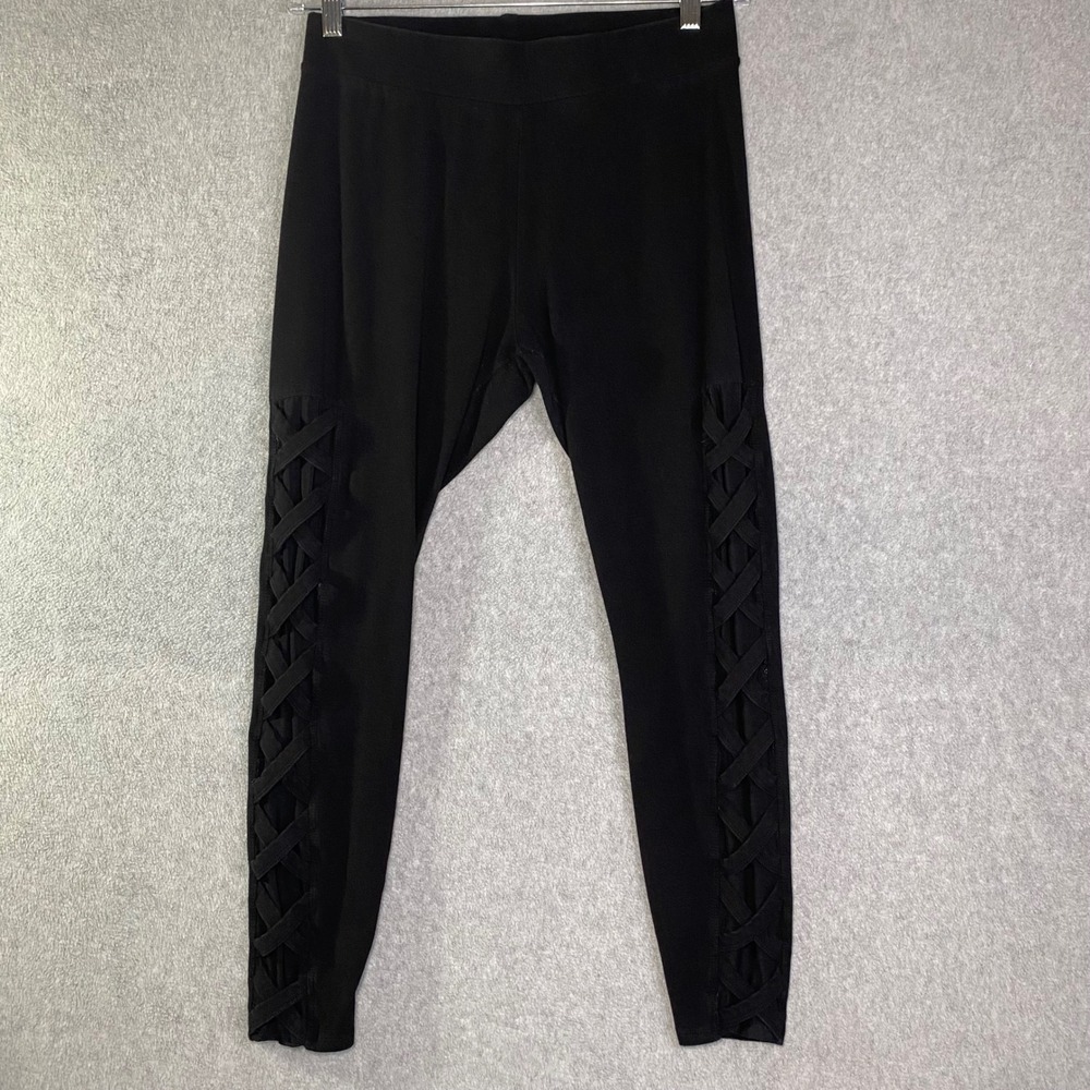 Torrid Leggings Women Plus Size 1X Black Lattice Strappy Side Mesh Cutout *FLAW